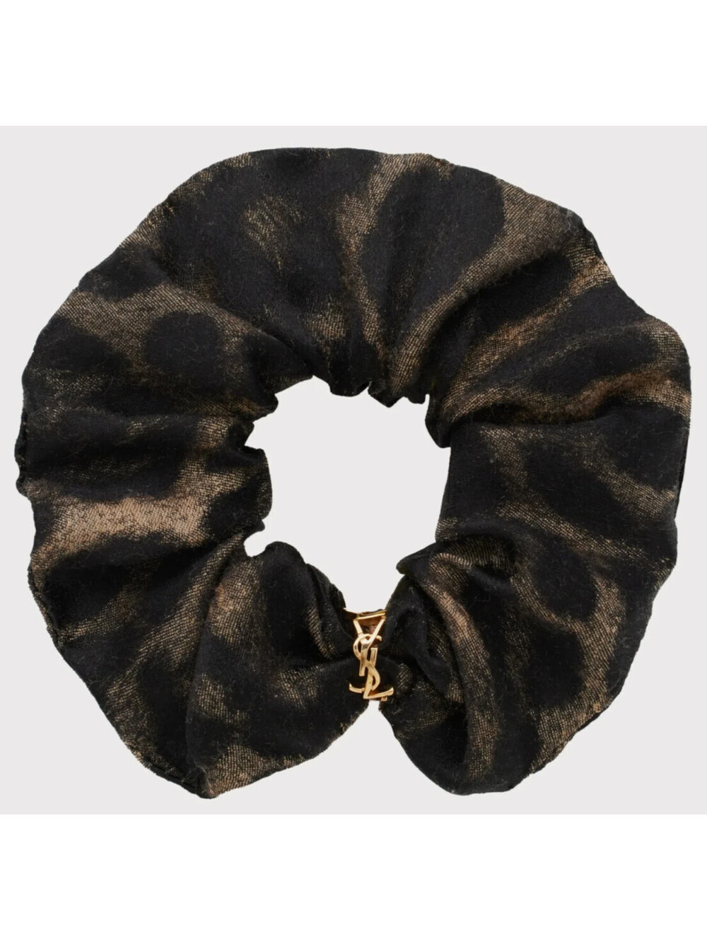 Saint Laurent YSL Cassandre Logo Leopard Silk Cashmere Scrunchie Hair Tie, $320